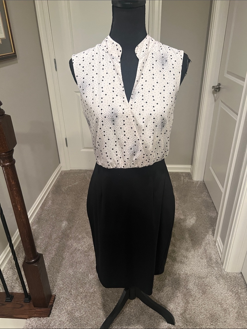Banana Republic White Polka Dot and Black Midi Dress Size 6